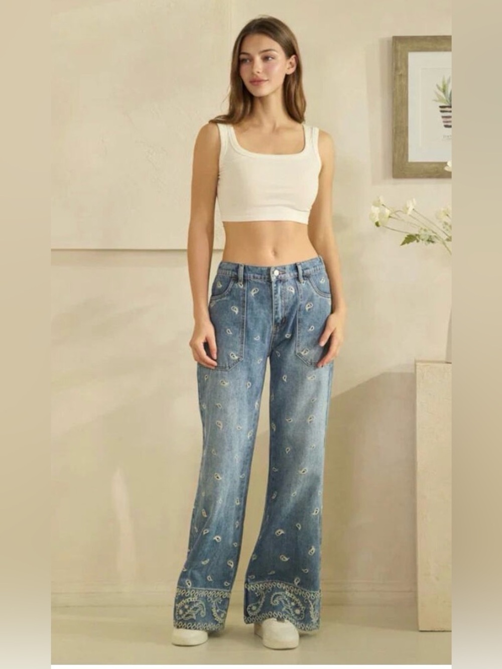 Oli & Hali Embroidered Wide-Leg Women’s Jeans - Light Blue